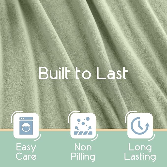 Vellux Soft 240 GSM Micro Fleece Plush Cozy Durable Lightweight Blanket Easy Care Machine Washable Pet Friendly Solid Bed Sofa Blankets, Twin, Green