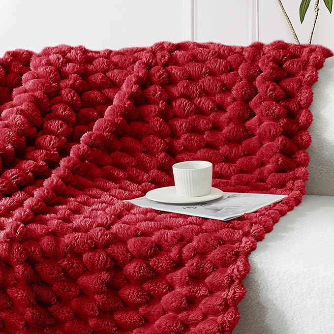Whale Flotilla Throw Blanket for Couch with Jacquard Pattern, Fuzzy Soft Cozy Exquisite Blankets for All Season, Warm and Fluffy, 50x60 Inch, Red