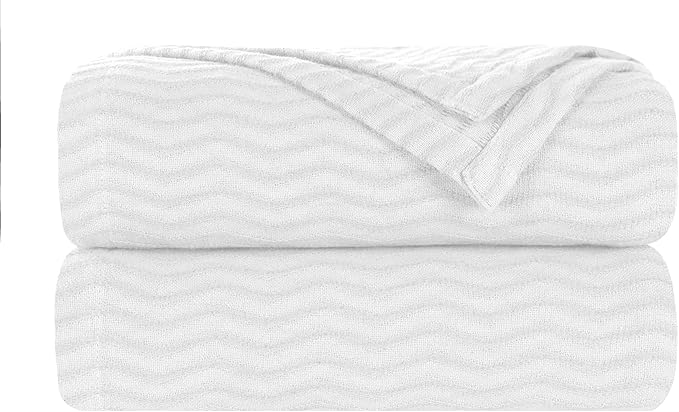 Superior JENA Cotton Blanket, for Picnic, Beach, Traveling or Camping, Bedroom Decor, Essentials, Cover for Bed, Couch, Lounging, Textured Jacquard, Modern Chevron Woven Blanket, Twin, White