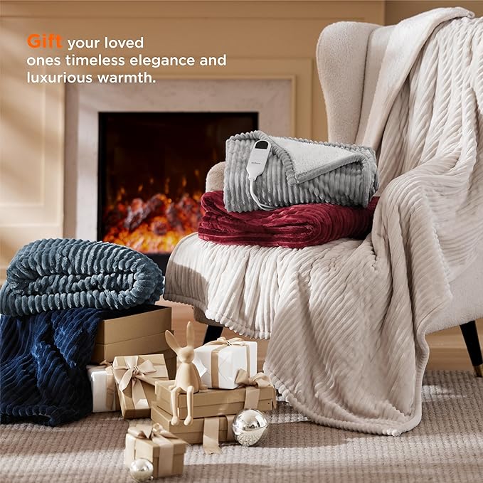 Bedsure GentleSoft Electric Blanket Full Size - Soft Ribbed Flannel Heated Blanket with 6 Heat Settings, Heating with 10 Time Settings, 8 hrs Timer Auto Shut Off (72x84 inches, Coconut White)