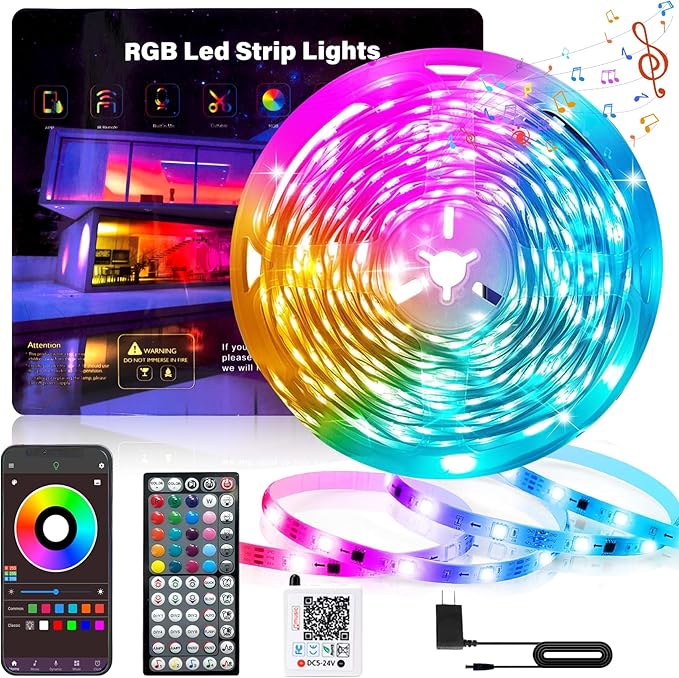 Led Lights for Bedroom 32.8FT 300Leds RGB Led Strip Lights Music Sync Color Changing, Dimmable Led Light Strip with Remote App Control, Super Bright Led Tape Light Room Home Gaming Accessories