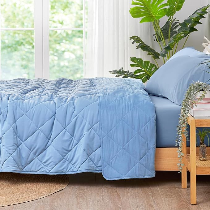 Cozy Bliss Cooling Blanket for Hot Sleepers Queen Size, Q-Max 0.45 Cooling Comfort, Cold Blankets for Night Sweats Sleeping, Ultra-Cool Lightweight Breathable Summer Blanket for Bed, Deep Blue