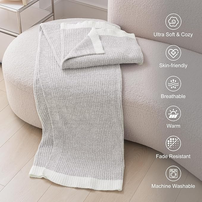 MH MYLUNE HOME Ultra Soft Ribbed Throw Blanket for Couch 50x60 Inches Luxurious Super Cozy Fluffy Microfiber Blanket Plush Warm Reversible Throw Blankets for Sofa Bed - Gray 50 x 60 Inches