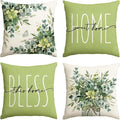 AVOIN Colorlife Home Sweet Home Eucalyptus Leaves Green Throw Pillow Covers, 16x16 Inch Spring Summer Seasonal Decorations Set of 4
