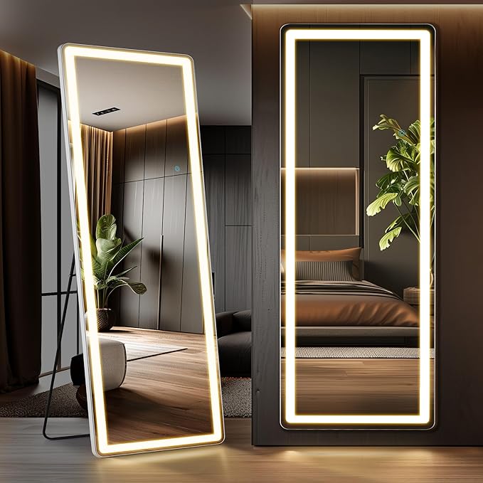 DUMOS 27"×71" Full Length Mirror with Light, LED Floor Full Body Mirror with 3 Color Lighting, Wall Mounted Stand Mirror for Bedroom, Dressing Room, Living Room, Bathroom