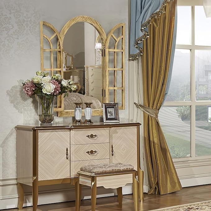 Window Mirrors for Wall Decor -Arched Wall Mirror Farmhouse Wall Decor Wood Frame Decorative Wall Mirrors Like Window for Bedroom, Living Room, Entrance, Dining Room