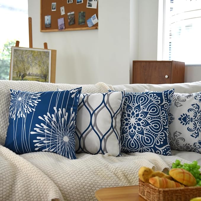 Coliuso Decorative Throw Pillow Covers 20x20 Set of 4, Modern Simple Square Pillow Case Cushion Cover for Sofa Couch Farmhouse Living Room (Blue, 20"x20")