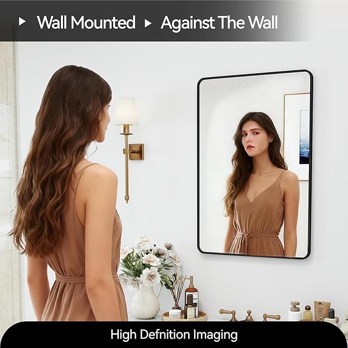 20x30 Rectangle Mirror Full Length Wall Mounted Hanging or Against Wall Metal Frame Dressing Make-up Mirrors for Entryway Bedroom Bathroom Living Room 20 30 inch Black