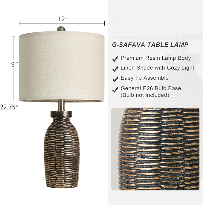 22.75" Table Lamps for Living Room Small Lamps for Bedroom Bedside Lamps Set of 2 Boho Lamps for Night Stands Nightstand Lamp Farmhouse Vintage Rustic Modern Side End Table Lamp Light Home Deco Gifts