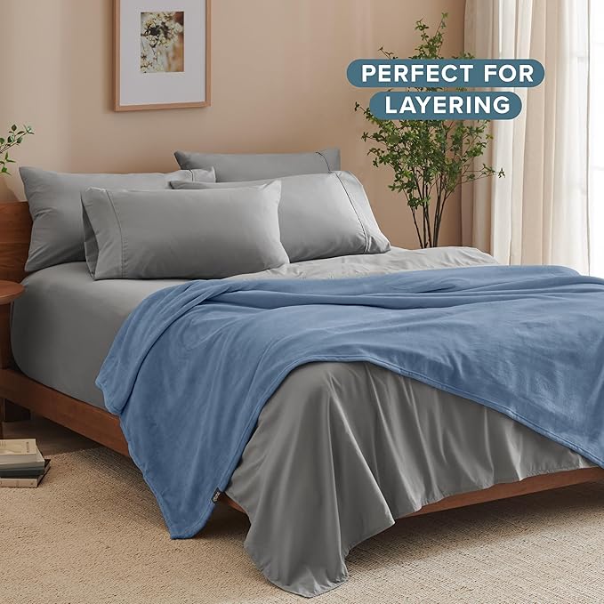 Bare Home Fleece Blanket - Full/Queen - Ultra-Soft Lightweight for Bed, Sofa, and Couch - Luxury Microplush - Cozy Warm Blanket (Full/Queen, Coronet Blue)