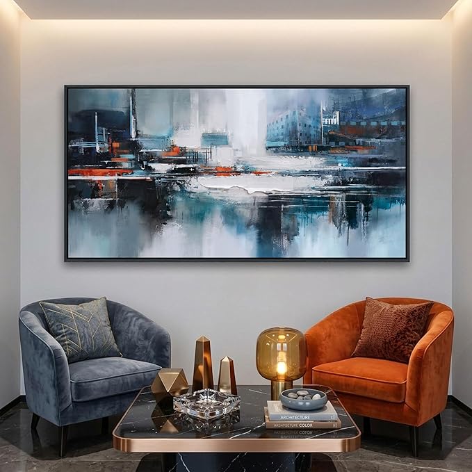 Abstract Wall Art for Living Room - Modern Blue Wall Decor, Large Canvas Artwork, Framed Wall Art Bedroom Pictures, Navy Decor for Above Bed, Contemporary Home Decor