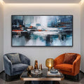 Abstract Wall Art for Living Room - Modern Blue Wall Decor, Large Canvas Artwork, Framed Wall Art Bedroom Pictures, Navy Decor for Above Bed, Contemporary Home Decor