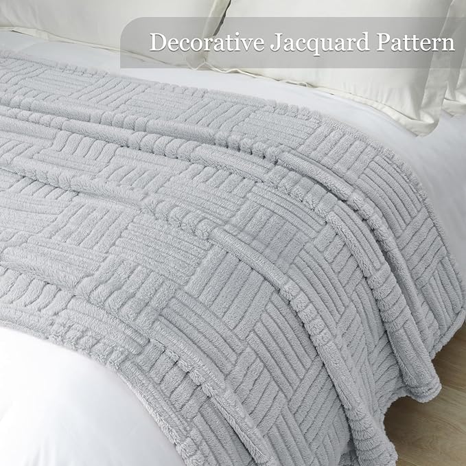 Whale Flotilla Lightweight Fleece Throw Blanket for Couch, Fuzzy Soft Blankets with Decorative Jacquard Pattern for All Season, Warm and Fluffy, 50x60 Inch, Light Grey