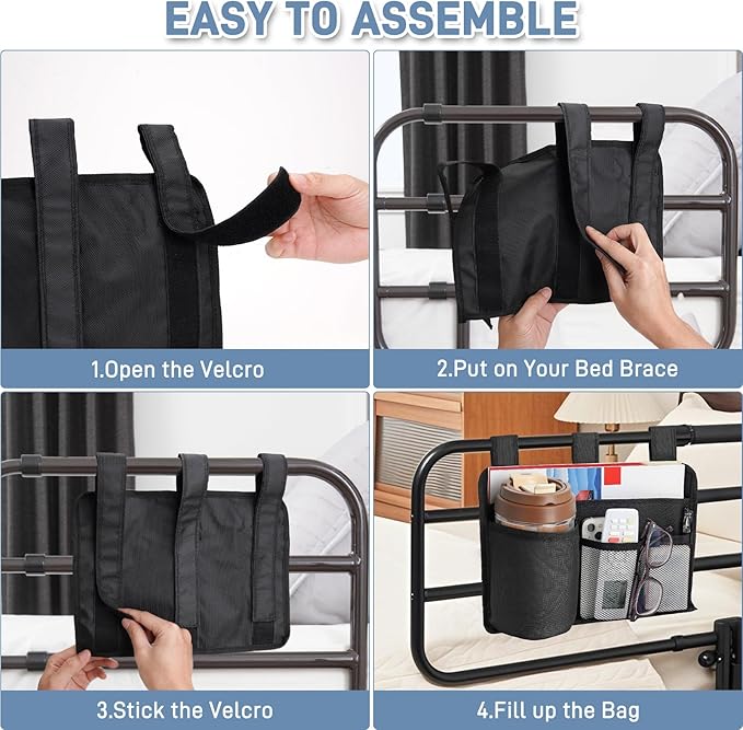 Support Storage Bag for Bed Rails, Bedside Storage Organizer