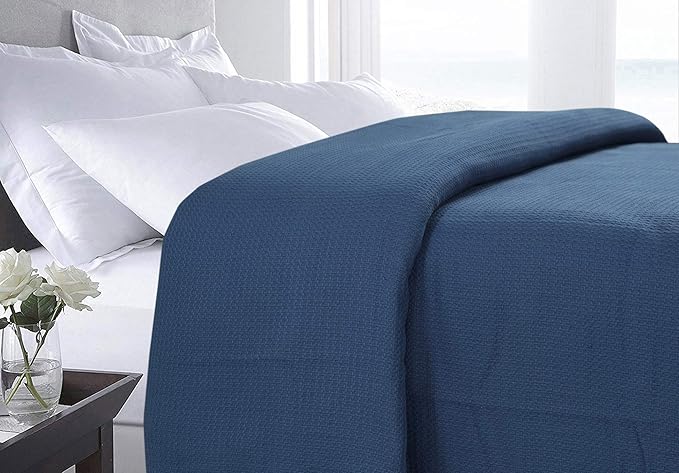 DOLLCENT 100% Cotton King Size Blanket for Bed, Premium Soft Combed Lightweight Blankets, Washed Breathable Cozy Bed Throw Blanket, Navy King Cotton Blankets for All Season: Navy (108"x90")