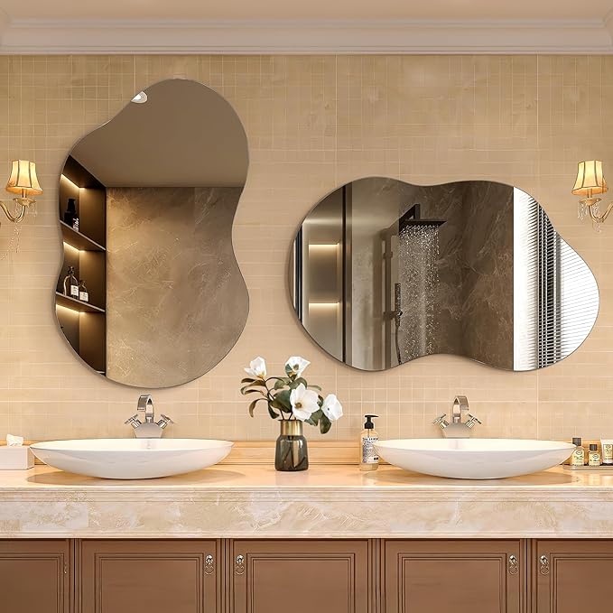 Frameless Wall Mirror - Irregular Bathroom Wall Mirror Decorative 20"x36" Asymmetrical Tempered Glass Frameless for Vanity, Bedroom, Living Room, Cloakroom, Entryway