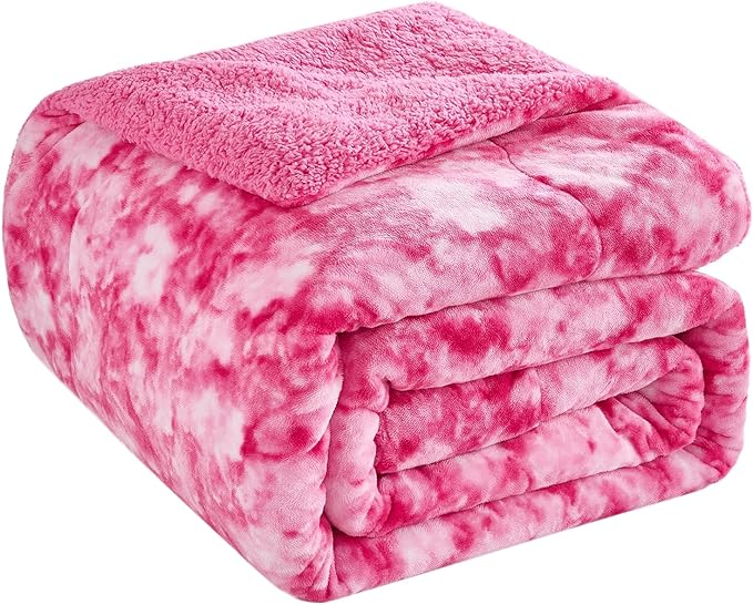 CHOSHOME Sherpa Fleece Blanket- Thick Warm Blanket for Winter, Soft Fuzzy Plush Blanket for Bed, Couch, Travel (Tie Dye Pink, King 90" x 108")