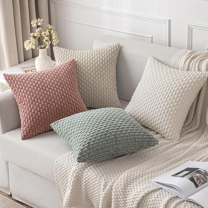 MIULEE Christmas Throw Pillow Covers Soft Corduroy Decorative Set of 2 Boho Striped Pillow Covers Pillowcases Farmhouse Home Decor for Couch Bed Sofa Living Room 12x20 Inch Pure White