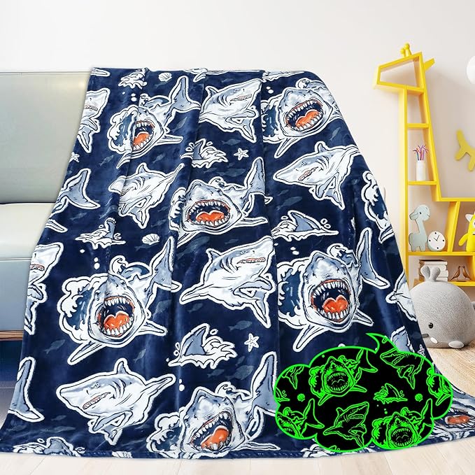 Twin Blanket for Couch & Bed, Large Soft Warm Plush Fleece Shark Throw Blanket for Boys, Cute Funny Coastal Ocean Themed Decor for Bedroom Home Living Room, 60"x80"