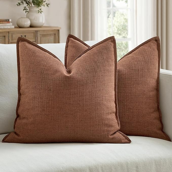 MIULEE Pack of 2 Thick Textured Couch Throw Pillow Covers, Rust Terracotta Decorative Pillow Covers 18x18, Neutral Linen Cushion Cases for Sofa Bed Living Room Modern Farmhouse Home Decor, No Filling