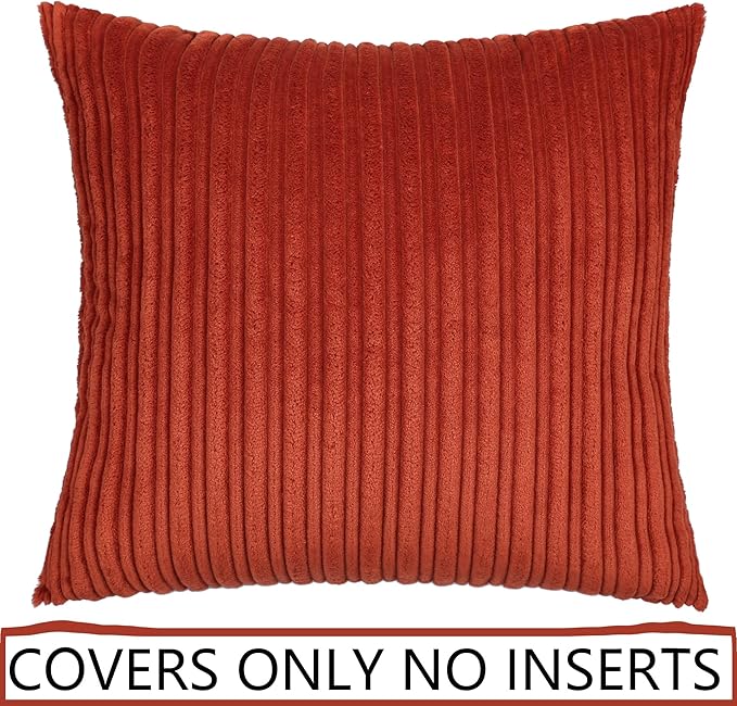 UGS UGASA Fall Pillow Covers Super Soft Striped Corduroy Large Throw Pillow Sham Cushion Cover Living Room, 1 Pc, 26" x 26" (Pack of 1) (66cm), Burnt Brick