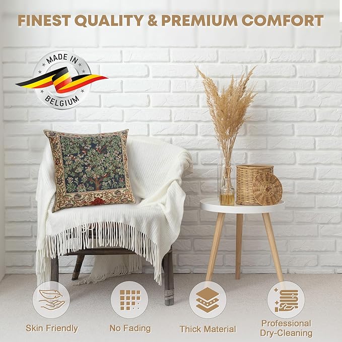 Charlotte Home Furnishings Throw Pillow Covers 16x16 in Green Tree Decorative Couch Pillow Covers Boho Decor European Tapestry Cushion Cases Living Room Cozy Home Decor Jacquard Woven Soft Cotton
