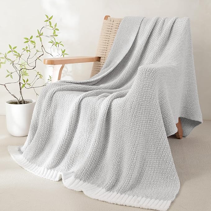 Whale Flotilla Knit Throw Blanket, Ultra Soft Warm Reversible Cozy Decorative Blankets for Couch Sofa and Bed, 50x60 Inch, Grey