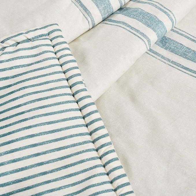 Lush Decor Farmhouse Stripe Reversible Throw, Single, 50" W x 60" L, Blue - Blue Throw Blanket For Bed - Soft Blanket - Couch Throw - Rustic Farmhouse Decor