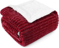 PAVILIA Wine Red Burgundy Sherpa Fleece Throw Blanket for Couch Twin, Soft Plush Fuzzy Blankets, Fluffy Flannel Sherpa Blanket for Bed, Warm 3D Ribbed Winter Blanket Gift, 60x80 inches