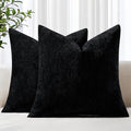decorUhome Chenille Black Throw Pillow Covers 22x22 Inch Set of 2, Decorative Soft Couch Pillow Covers Solid Dyed Accent Farmhouse Neutral Square Pillow Cases for Sofa