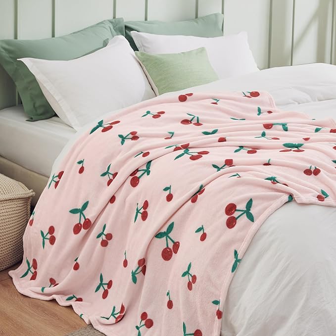 Bedsure Cute Cherry Throw Blanket - Soft Fleece Cherry Decor Throw for Girls Boys Teens Kids as Gifts, GentleSoft Aesthetic Cozy Fuzzy Fruit Pattern Blankets for Couch Sofa Bed Camping, 50x60