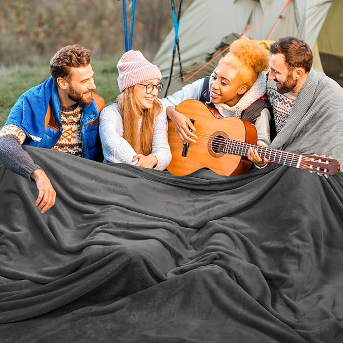 PHF Oversized King Big Fleece Blanket 120"x120", No Shed No Pilling Extra Large Soft Blanket, Giant 10'x 10' Lightweight for Bed, Sofa Travel and Camping, Suitable for All Season, Dark Grey