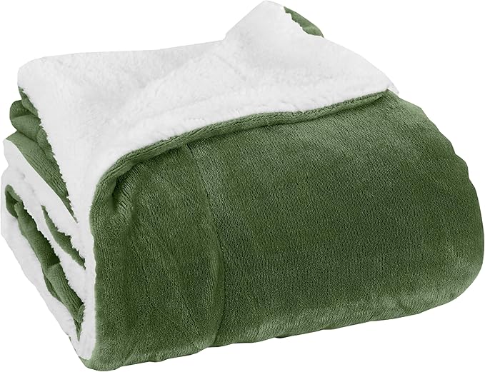 Elegant Comfort Luxury Ultra-Plush Velvet Touch Fleece Throw Soft, Warm, Cozy| Micromink Sherpa-Backing Reversible Blanket for Bed, Sofa and Couch, Solid Sage