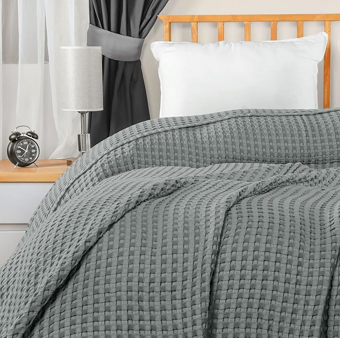 Utopia Bedding Cool Grey 100% Cotton Waffle Blanket 300 GSM [Throw - 50x60 Inch] Soft Lightweight Breathable Bed Blanket for All Season