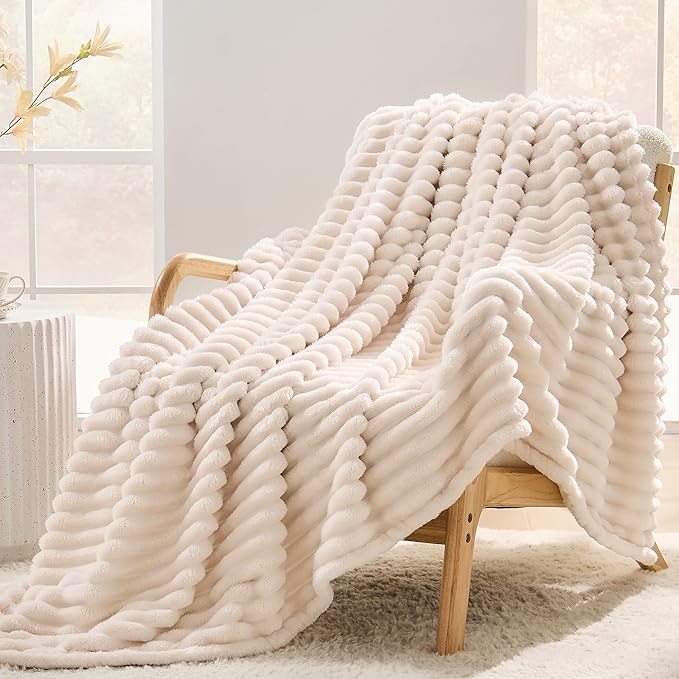 Beige Fleece Queen Size Blanket for Bed, 320GSM Super Soft Cozy Blanket for Home Decor, Perfect Cozy Gifts for Women Men Gifts, Lightweight All Season Bed Blanket, 90x90 Inches