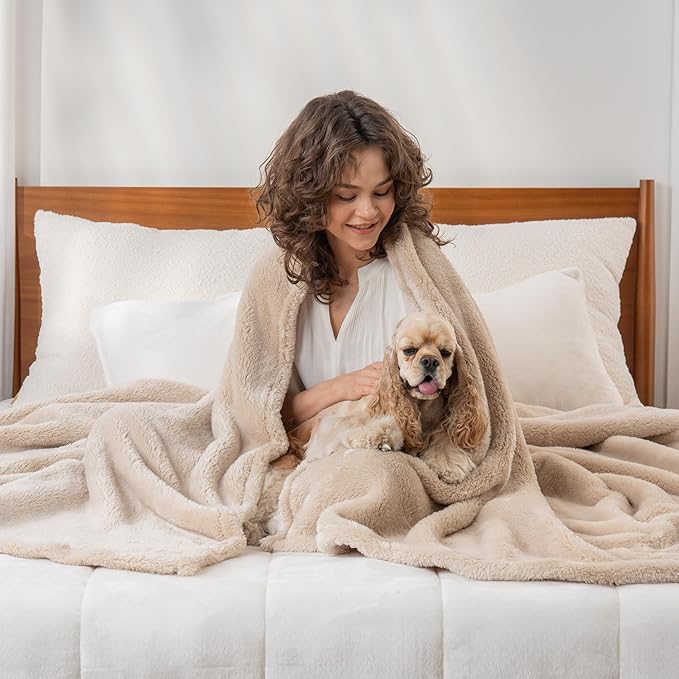 Berkshire Blanket Classic Extra-Fluffy™ Plush Blanket King Size, Soft Fuzzy Fluffy Long Hair Blanket for Couch Sofa Bed, Chino Khaki, 90x108 Inches