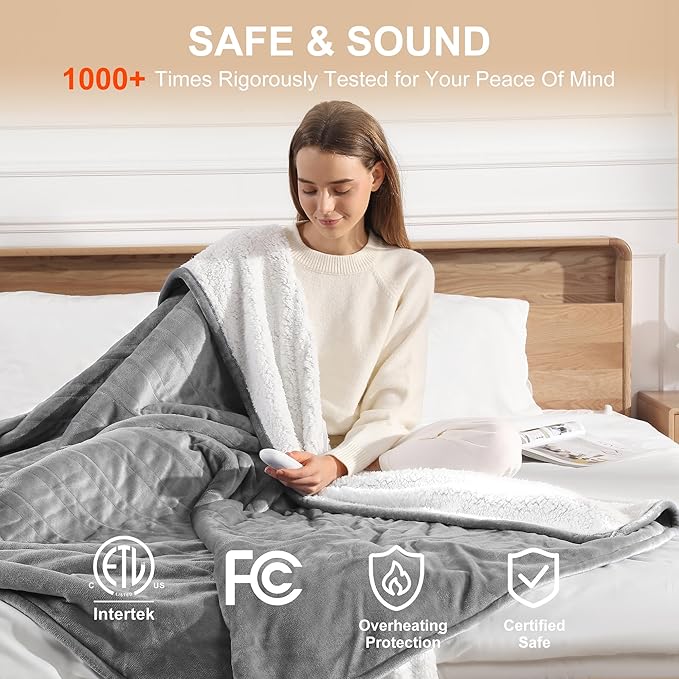 Heated Blanket Queen Size Electric Blanket 84''X90'' - Fast Heating Blanket Ultra Soft with Dual Controllers, 5 Heat Levels & 10 Hrs Timer, Machine Washable Queen Heated Blanket(Gray)