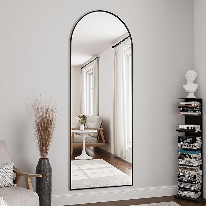 OGCAU Full Length Mirror, 65"x22" Arched Full Body Mirror, Hanging, Leaning or Standing, Wall Mounted for Bedroom Living Room, Black
