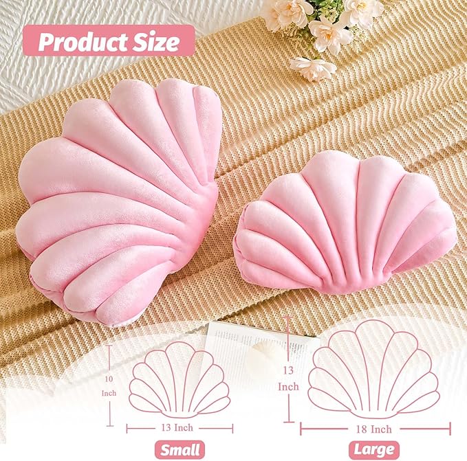 Lfsaaj Pink Seashell Throw Pillows, Shell Shaped Throw Pillows, 18 Inch Soft Velvet Home Decorative Pillow Plush Cushion for Bed Couch Living Sofa Room Decor Accent Throw Pillow
