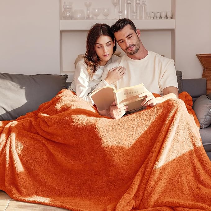 Exclusivo Mezcla Soft Fleece Throw Blanket for Couch, Super Soft Velvet Plush Fleece Blankets, Fuzzy Cozy and Warm for Winter, 50x60 Inches, Burnt Orange