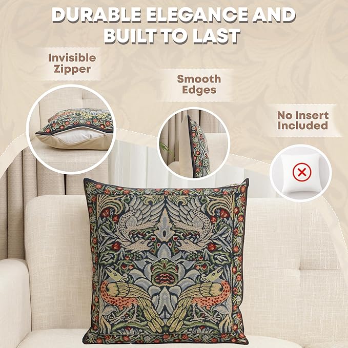 Charlotte Home Furnishings Throw Pillow Covers 16x16 in Blue Peacock Decorative Couch Pillow Cover Boho Decor European Tapestry Cushion Cases Living Room Cozy Home Decor Jacquard Woven Soft Cotton