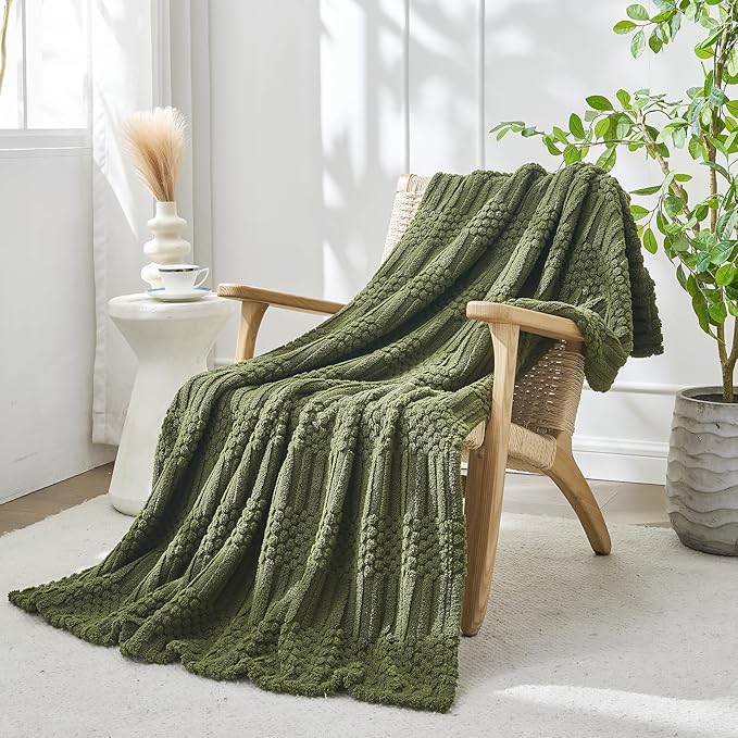 lifein Throw Blanket for Couch-Olive Green Boho Throw Blanket, Soft Fleece Plush Lightweight Blankets&Throws for Spring, Fuzzy Moss Green Blanket for Livingroom Bed Sofa Chair (60x80, Green)