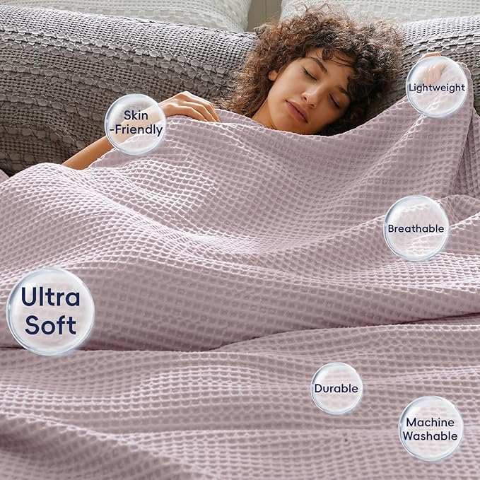 PHF Ultra Soft Waffle Weave Blanket King Size 104"x 90"- Washed Lightweight Breathable Cozy Woven Blanket for Bed - Aesthetic Decor for Couch Bedding Sofa Home Car - Lavender
