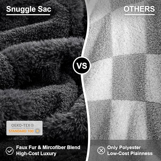 Snuggle Sac Faux Fur Throw Blanket for Couch, Knitted with Microfiber Fancy Yarn Blanket, Cozy Soft Warm Blankets for Sofa Bedroom Living Room,Solid Dark Grey,50x60 inches
