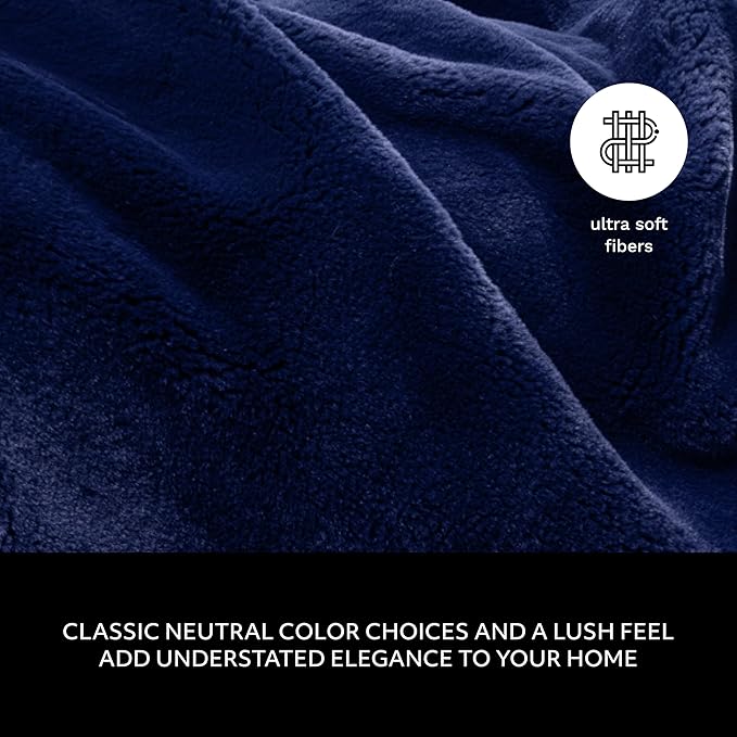 Mon Chateau 60" x 70" Hearthside Faux Fur Throw Blanket, Reversible Soft Blanket for Queen-Size Bed, Couch, or Sofa, Cozy Home Decor and Stylish Living Room Comfort, Winter Cream (Midnight Tide)