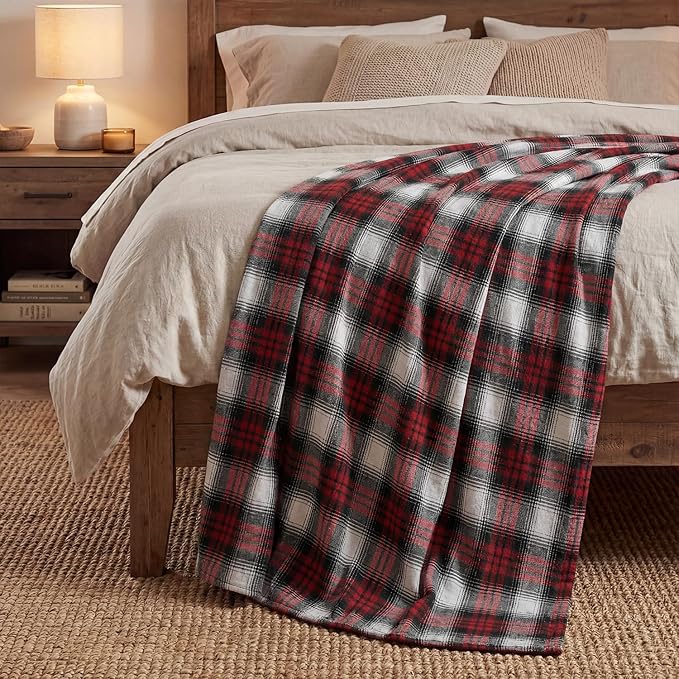 Horaldaily Red Grey Farmhouse Plaid Spring Decorative Blanket Throw, Spring Summer Rustic Soft Lightweight Blanket for Couch Sofa Bed Lounging Decoration, Ideal Gifts for Kids Adults Self, 50x60
