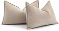 MIULEE Pack of 2 Beige Decorative Lumbar Pillow Covers 12x20 Inch Soft Chenille Luxurious Couch Throw Pillows Farmhouse Cushion Covers with Elegant Design for Sofa Bedroom Living Room Spring Decor
