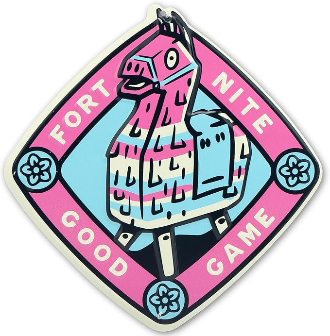 Fortnite Good Game Embossed Metal Sign – Loot Llama Diamond Badge Wall Decor for Bedroom or Game Room