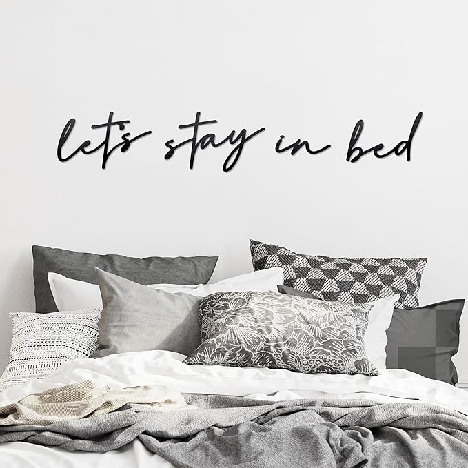 Noxozoqm Let's Stay in Bed Metal Sign Above Wall Decor - 35.4'' x 6.3'' Bedroom Wall Hanging Art, Farmhouse Decorations, Housewarming Gift, Black