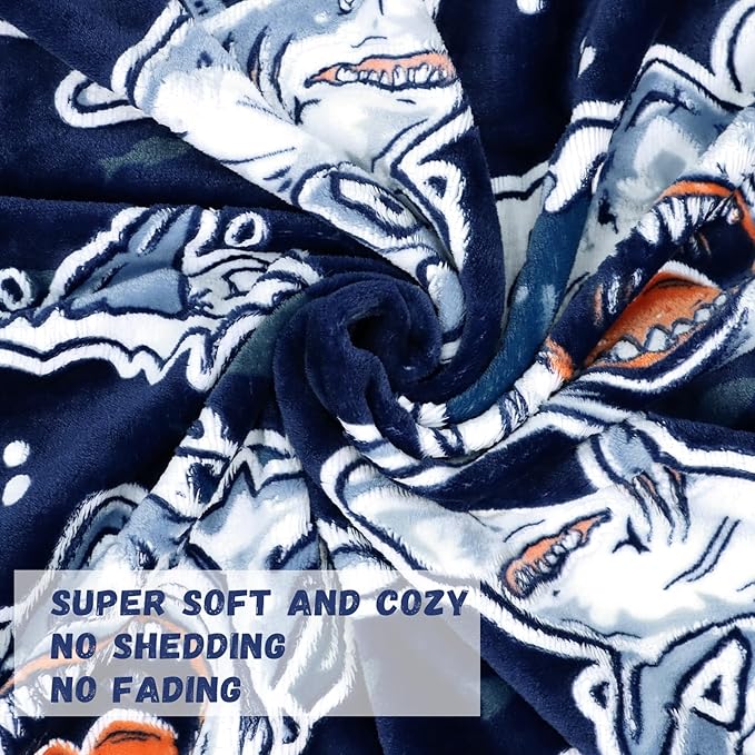 Twin Blanket for Couch & Bed, Large Soft Warm Plush Fleece Shark Throw Blanket for Boys, Cute Funny Coastal Ocean Themed Decor for Bedroom Home Living Room, 60"x80"